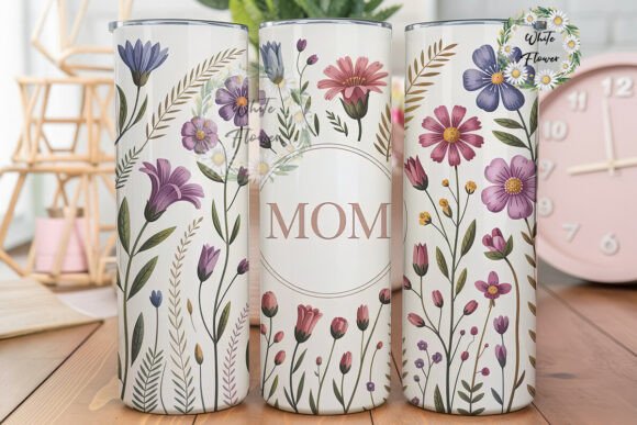 Watercolor Mom Flowers: Tumbler Wraps & Graphics